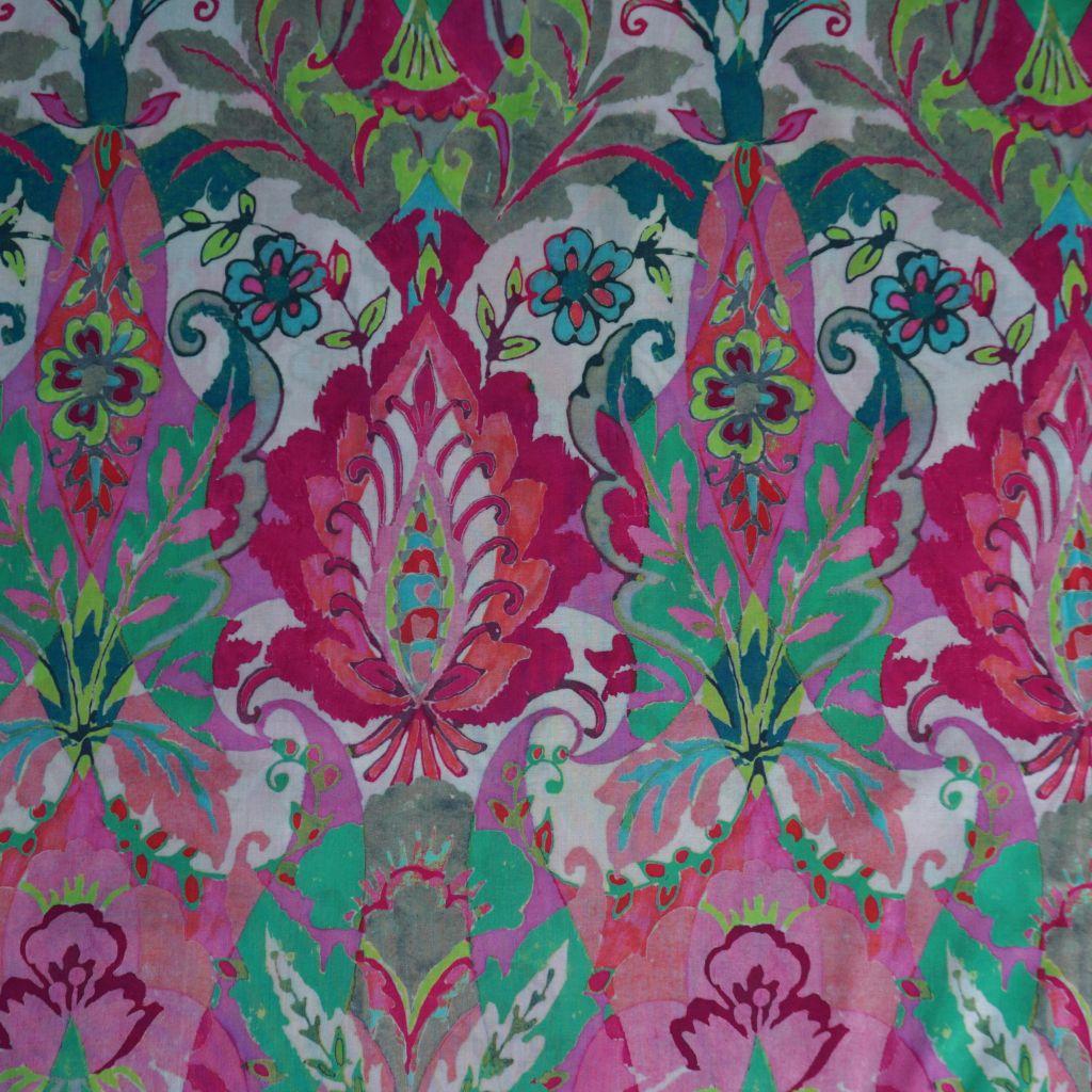 Leichte Baumwolle flächiger Blütendruck pink grün